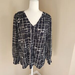 Calvin Klein Black and White Grid Blouse
